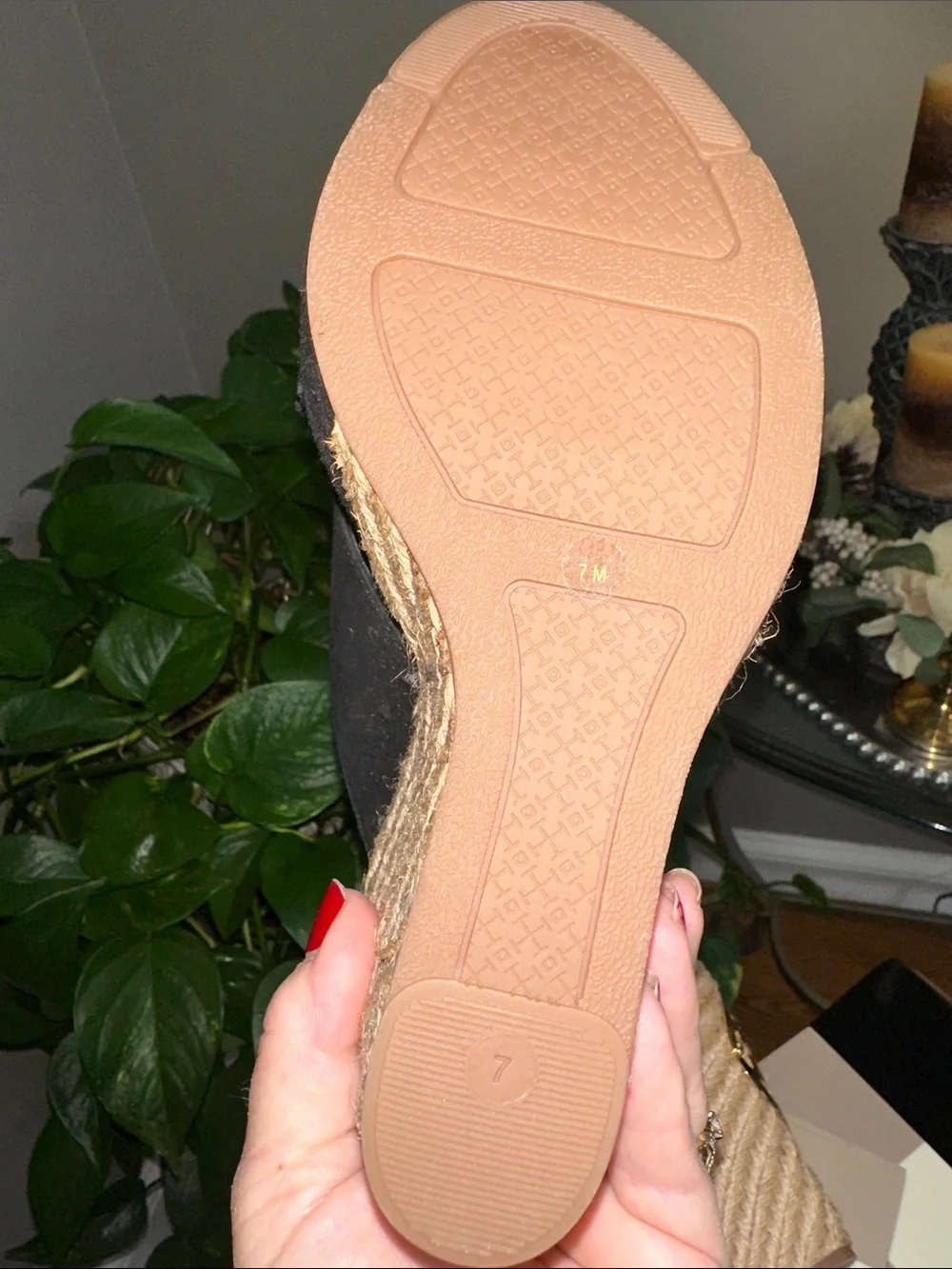 Tory Burch Bailey Black Lancaster Suede  Leather Espadrille Wedge NWOT size 7 🖤